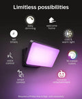 Discover Outdoor Smart Flood Light Fixture Black 15W Lit Color Changing LED With White And Color Ambiance showing purple light