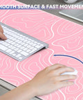 XL Gaming Mouse Pad 31.5 By 11.8 Inches With Non Slip Rubber Base And Stitched Edges, Roomy Desk Mat For Gaming And Home Office, Pink Topographic Print, Thick Durable Surface For Keyboard And Mouse.