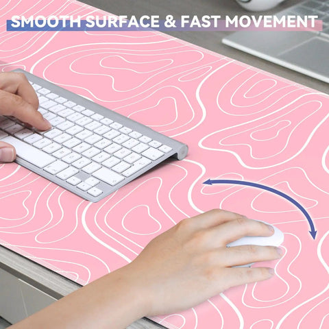 XL Gaming Mouse Pad 31.5 By 11.8 Inches With Non Slip Rubber Base And Stitched Edges, Roomy Desk Mat For Gaming And Home Office, Pink Topographic Print, Thick Durable Surface For Keyboard And Mouse.
