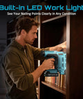 Lightweight Cordless Brad Nailer And Staple Gun With Battery Included Smooth Operator Softwood Specialist for trim use with LED work light.