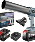 Cordless Handheld Car Dryer And Air Blower with 21V 10Ah battery, charger, and nozzles displayed with box packaging.