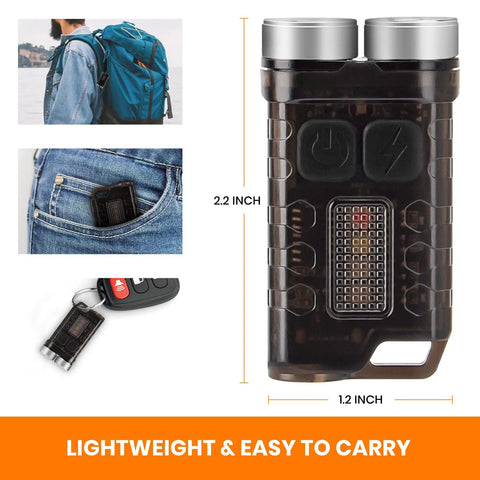 Rechargeable Keychain EDC Flashlight, 900 Lumens Tiny Yet Mighty Pocket Rocket Mini LED Light with size comparisons