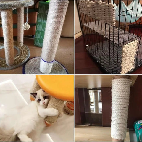 Cat scratcher posts covered with Natural Sisal Rope One Quarter Inch Thick 328 Feet 100 Meters for durability