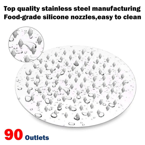High-Pressure 8 Inch Rain Shower Head With Hose And 5-Setting Handheld Sprayer, Stainless steel body, silicone jets close-up