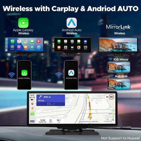 Wireless CarPlay And Android Auto Portable Car Stereo For Your Ride With 2.5K Dash Cam And 1080P Backup Camera display interface