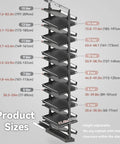 Image showing product sizes of Heavy Duty Vertical Pull Out Shoe Rack With Slick Glide Sliding Trays for clutter free organization.