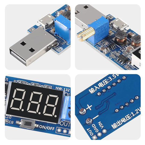 USB Step Up Down Power Supply Module With Adjustable DC-DC Boost Buck Converter from 1.2V to 24V showing USB port and display