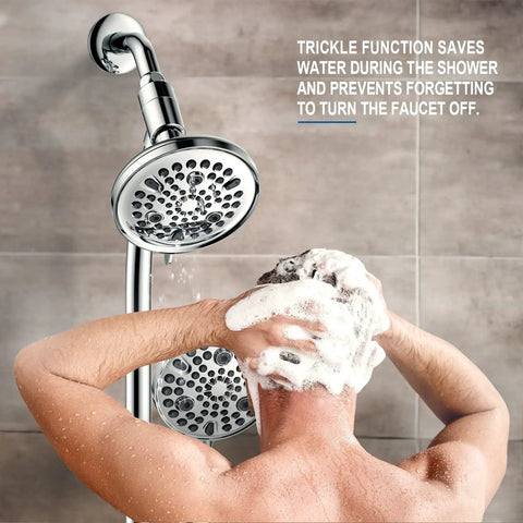 Man washing hair under High Pressure Shower Head Combo With 82 Modes 3 Way Handheld And Showerhead 25.75 Inch Stainless Steel Slide Bar.