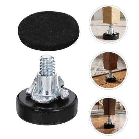 Adjustable Furniture Leveling Feet Kit 12 Pcs With T Nuts And Anti Slip Pads 1/4 Inch Thread Carbon Steel And PP Build Tool Free Install