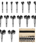 Top Notch Assorted Forstner Bit Set Featuring Game Changer Hardened Round Shanks for Clean Wood Drilling, 16 piece kit.