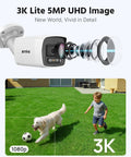3K Two Way Audio Security Camera System showcasing 5MP image capture with a child and dog playing outside, UHD image quality