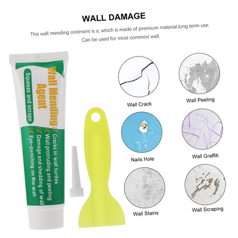 DIY Self Adhesive Wall Repair Cream Kit With Quick Drying Paste For Cracks And Holes 2 Pack Mending Set With Scraper Easy Patch For Home And Office Walls.