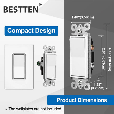 Diagram of 30 Pack Single Pole Decorator Light Switches 15A 120 277V Paddle On Off Rocker Interrupter UL Listed White Solid Polycarbonate Construction
