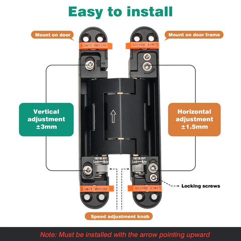 2 Pack 7 Inch Hydraulic Hidden Door Hinge Set With 180 Degree Wide Opening Self Closing Concealed Hinge 3 Way Adjustable view