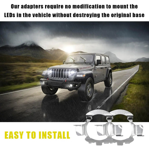 H7 LED Headlight Bulb Adapter Kit, 2 Pairs, Rock Solid Metal Base Holder Socket Retainer by vehicle in rain