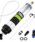 Heavy Duty Manual Fluid Extractor Pump Featuring Two Flexible Hoses For Rapid Engine Oil Brake Fluid And Coolant Transfer with 200ml capacity.