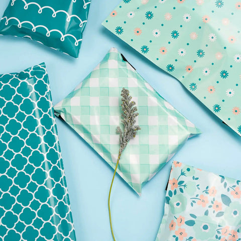 Heavy Duty Poly Mailers Self Seal Shipping Bags 2.3 Mil With Floral Blue Pink Flower Dot Plaid Designs 6x9 And 10x13 Inches 80 Pack