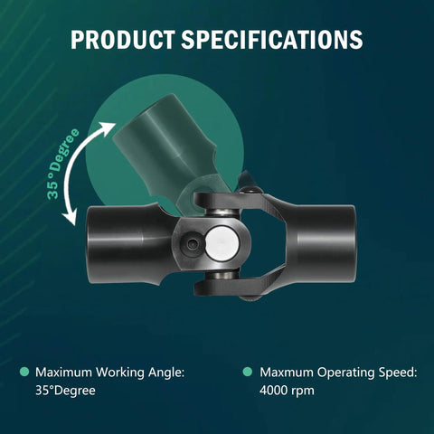 Beefed Up Three Quarters Inch Round To Three Quarters Inch Round Universal U Joint For Steering Shaft Black Finish 93 Mm Total Length in 35° angle view