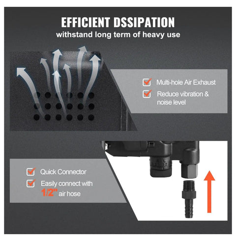 1 Inch Air Impact Wrench Delivers 2730 Ft Lbs Breakaway Torque As A Lightweight Heavy Duty Pneumatic Impact Gun features air exhaust and quick connector.