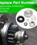 Starter Drive Kit With 16 Teeth Drive Gear That Fits Briggs And Stratton Stens Rotary Engines And Lawn Tractors Replacement Part Numbers 497606 696541 435 859 9854, components displayed on the table.