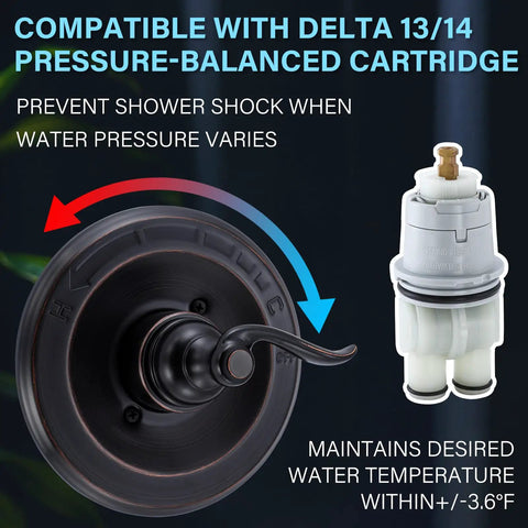 Pressure Balancing Valve Trim Replacement For D 14 Series in oil rubbed bronze with temperature indicator and Delta compatibility