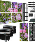 Heavy Duty Rental Led Videowall Panel P481 Ip65 Weatherproof Grade shown with setup components and storage cases in floral display.