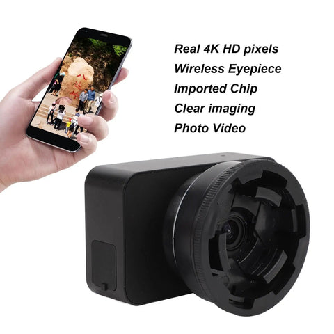 4K HD Eyepiece Camera For Telescopes With 3 Inch LCD Display And 5X Digital Zoom next to smartphone, showing clear image quality.