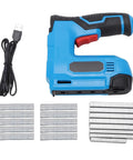 Slick Cordless Electric Brad Nailer And Staple Gun Rechargeable 2 In 1 Bottom Loading Fastening Tool with USB cable and staples.
