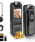 4K Ultra HD Body Camera With Audio And Video Recording, 128GB Mini Wearable Cam With Magnetic Lanyard, accessories and 4K label
