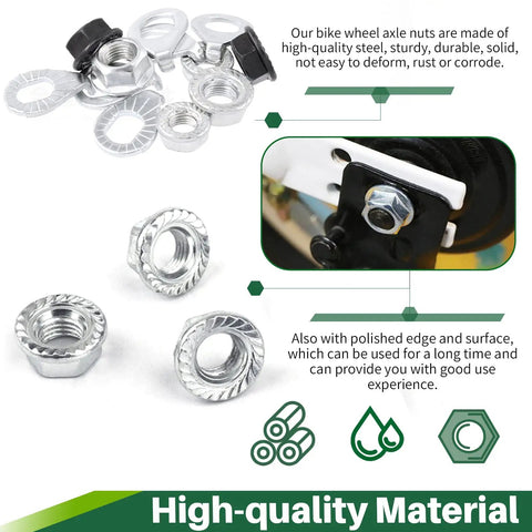 60 Pcs Bicycle Wheel Axle Nut And Safety Washer Kit showing high-quality steel nuts and washers with polished edges