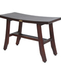 Satori Teak Shower Bench for Adults and Seniors, 24 Inch Compact Bath Seat with brown finish and slatted seat visible
