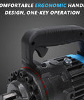 Heavy Duty 7/8 Inch Electric Hydraulic Rebar Cutter With Lightning Fast 3.5 To 4.5 Second Cutting Speed For Smooth Steel Bar Trimming And Precision Construction Work Right In The Field ergonomic handle detail with easy one-key operation.