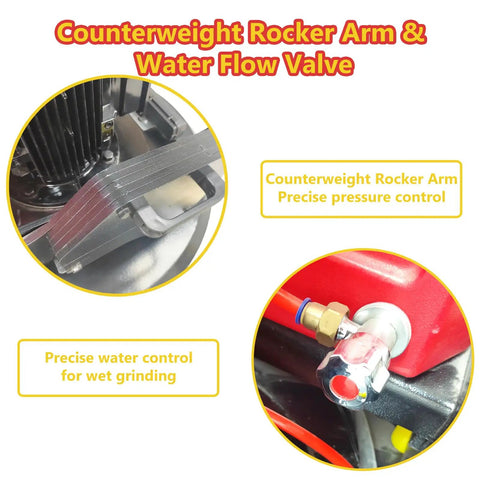 Counterweight rocker arm and water flow valve on Beefy 12 Head Concrete Floor Grinder With Planetary System 220V 3PH 18.5KW