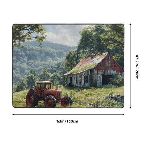63x48 Inch Soft Non Slip Area Rug For Living Room And Bedroom Large Modern Indoor Floor Mat Doormat Style Low Pile Carpet Machine Washable Water Absorbent Flannel Non Slip Backing For Home Office Decor featuring barn and tractor scene