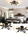 Two Pack Flush Mount Ceiling Lights With Six Light Black Modern Sputnik Chandelier Industrial Farmhouse Ceiling Lighting for Bedroom