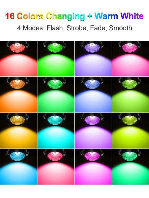 16 color options for 12W RGB Low Voltage Landscape Lights Kit With Dimmable Color Changing Outdoor Spotlights IP66 Waterproof