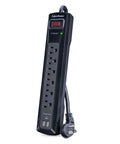 Six Pack Professional Surge Protector Power Strip Bundle With 6 Outlets 1200J Surge Shield 2 USB Ports 4ft Cord Black Easy Auto Shutdown