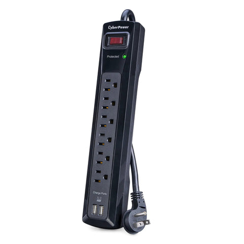 Six Pack Professional Surge Protector Power Strip Bundle With 6 Outlets 1200J Surge Shield 2 USB Ports 4ft Cord Black Easy Auto Shutdown