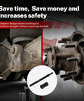 Air Powered Truck Anchor Pin Bushing Driver Kit For 1-3/8 Inch Anchor Pin Bushings Removal And Installation No Hub Removal Brake Tool Time Saving For Truck And Trailer And Commercial Semi Trucks displayed near truck wheel assembly.