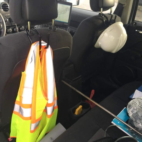 Flexible Over The Seat Hard Hat Rack Holder For Back Seat Headrest Hanger Two Pack Black Expands To Fit Any Hard Hat installed