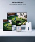 Smart control display of Solar Powered Wireless Outdoor Security Camera System Kit with four cameras showing live footage on devices.