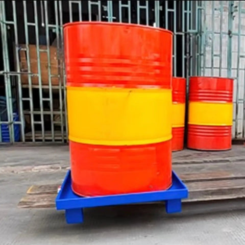 Beefy Heavy Duty Spill Containment Platform with Drain and Non Slip Utility Tray for Warehouse and Garage Use holding drums