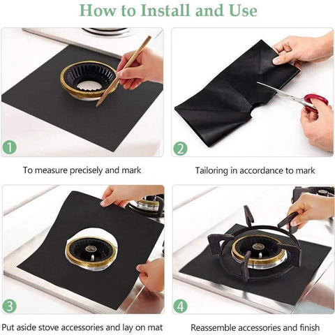 Installation guide for Stove Covers Set Eight Pcs 0.2mm 10.6x10.6 Inch Gas Range Protectors With Two Pcs 21 Inch Silicone Gap Covers