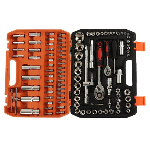 108 Piece Impact Socket Set Built From Chrome Vanadium Steel Heavy Duty Workhorse All In One Wrench And Bit Kit in orange case