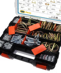 Massive 202 Piece Hitch Pin Kit For Trailers Tractors Trucks And Mowers With Beefy Lynch Pins PTO Pins Clip Pins And Cotter Pins In Zinc Plated Steel For Farm Equipment Snow Plows Lawnmowers And Garage in open black plastic organizer with compartments