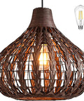 Handwoven Rattan Pendant Light With Wicker Shade Ceiling Fixture For Hallways And Islands Diameter 13.8 Inches 12W 2700K LED Corn Bulb Included