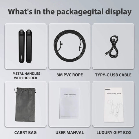 No-Tangle Fast Speed Jump Rope With Counter, App Connected, Adjustable Length for All Heights, package contents display