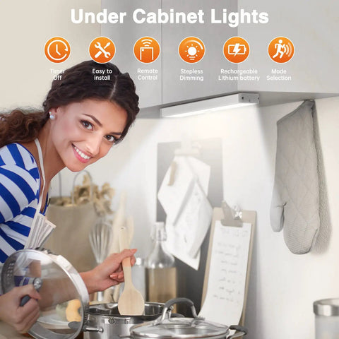Woman cooking under Rechargeable LED Closet Light With Remote 5 Pack Dope Bright White 150 Lumens Motion Sensor