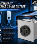 Nema 14 50 Ev Outlet With Surface And Flush Mount Box Kit, Weather Durable 50 Amp Electric Vehicle Charging Receptacle image with secure wall mount.