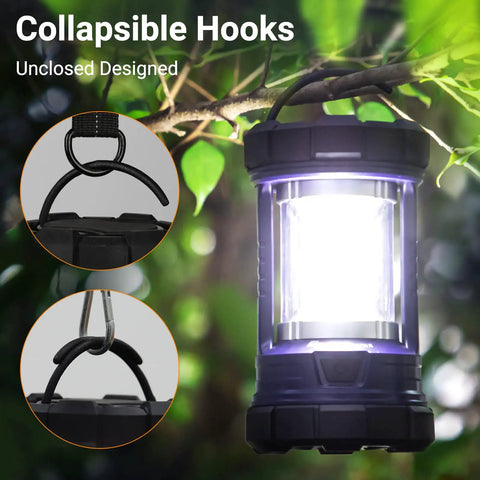 3200LM Camping Lantern With 4600mAh Phone Charger hanging with collapsible hooks